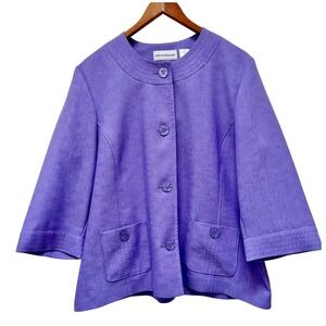Alfred Dunner Women's Purple Textured Blazer Jacket 3/4 Sleeve Size 16